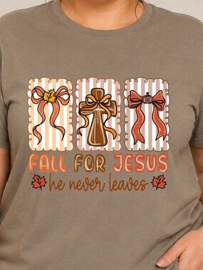 Fall for Jesus Christian Graphic T-Shirt Savanna Brown XL